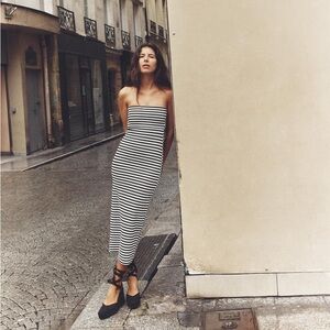 NEW Zara Striped Black and White Strapless Dress